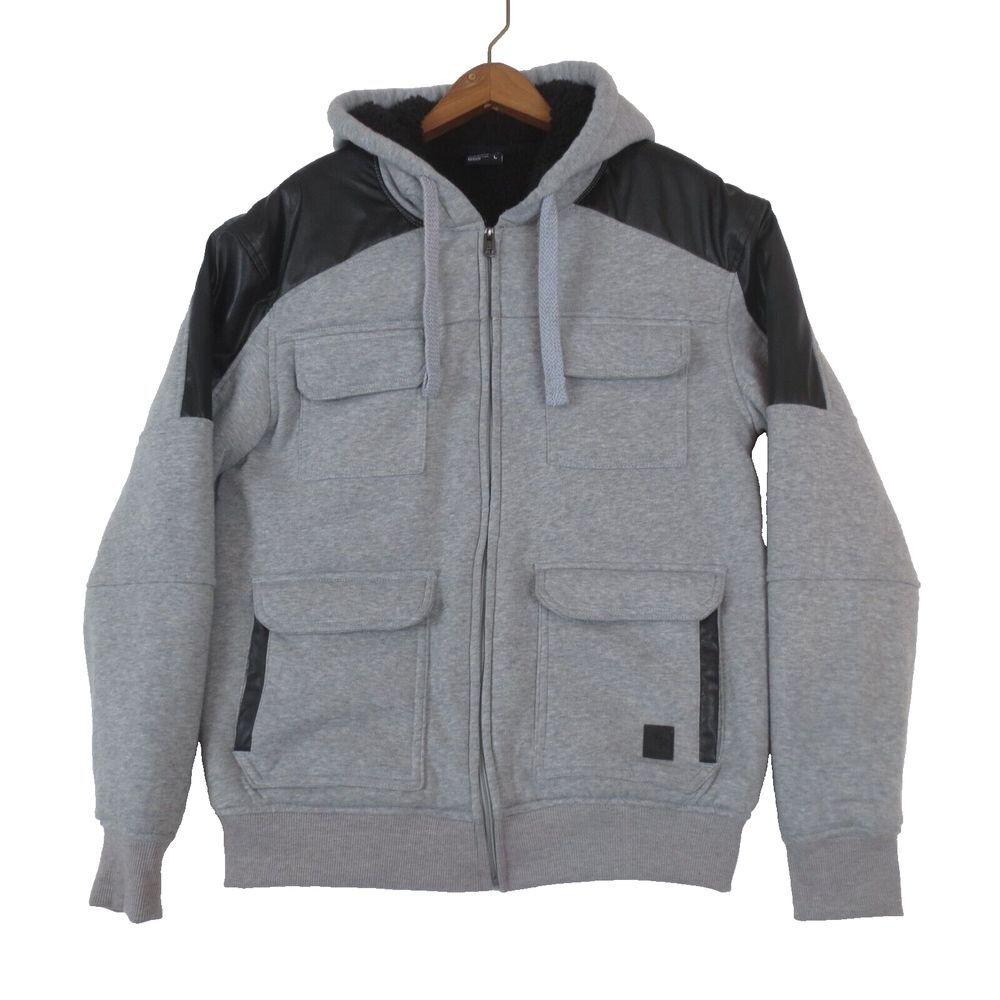 Southpole Hoodie Jacket Men Large Gray Full Zip Sherpa Lined Warm Y2K Streetwear